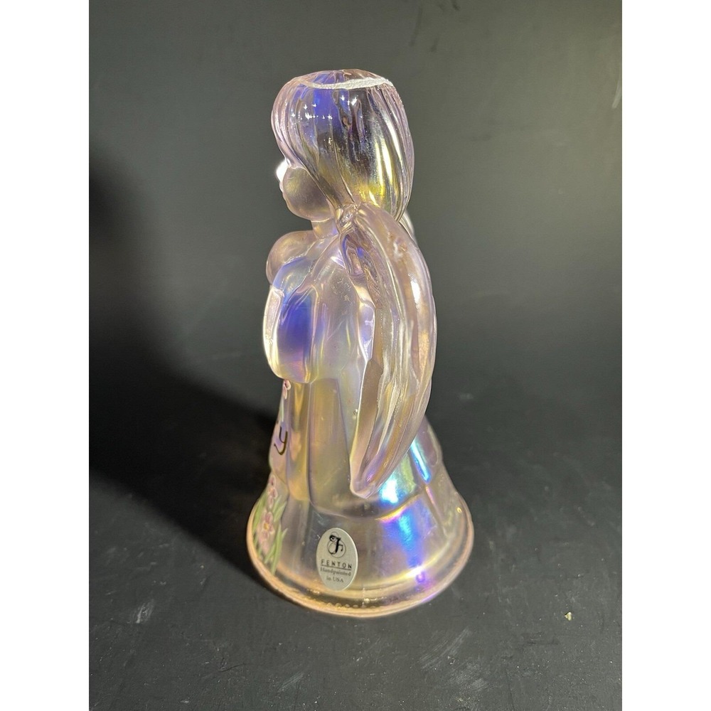Fenton Art Glass Angel Iridescent Joy Hand Painted Flowers Signed Williams - Picture 2 of 9